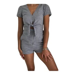Abercrombie & Fitch Blue and White Gingham Romper with Tie Front Size Medium